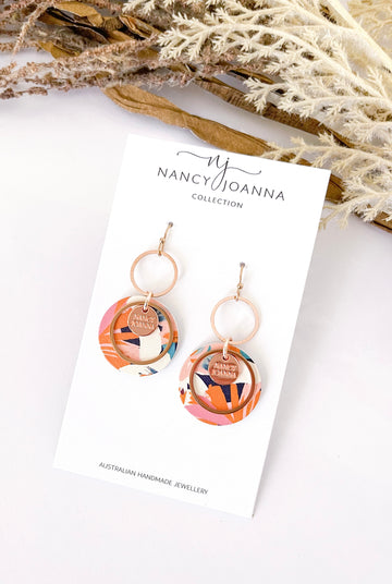 Nancy Joanna - Drop Earrings - Dusty Pink Paint Stroke Round - Rose Gold